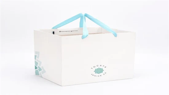 Emballage d'achat bon marché Poignées Party Glitter Stand up Kraft Paper Bag Sacs-cadeaux en papier blanc de Noël
